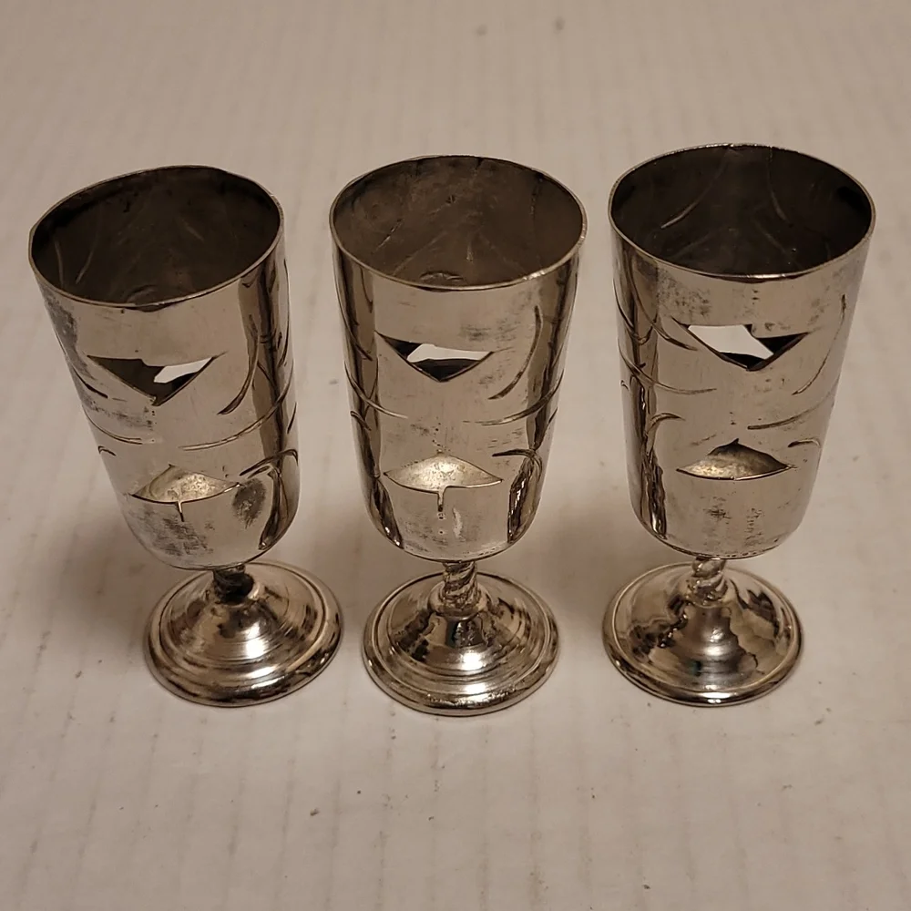 Set of 6 Vintage Mexican Silver / Alpaca Cordial Cages